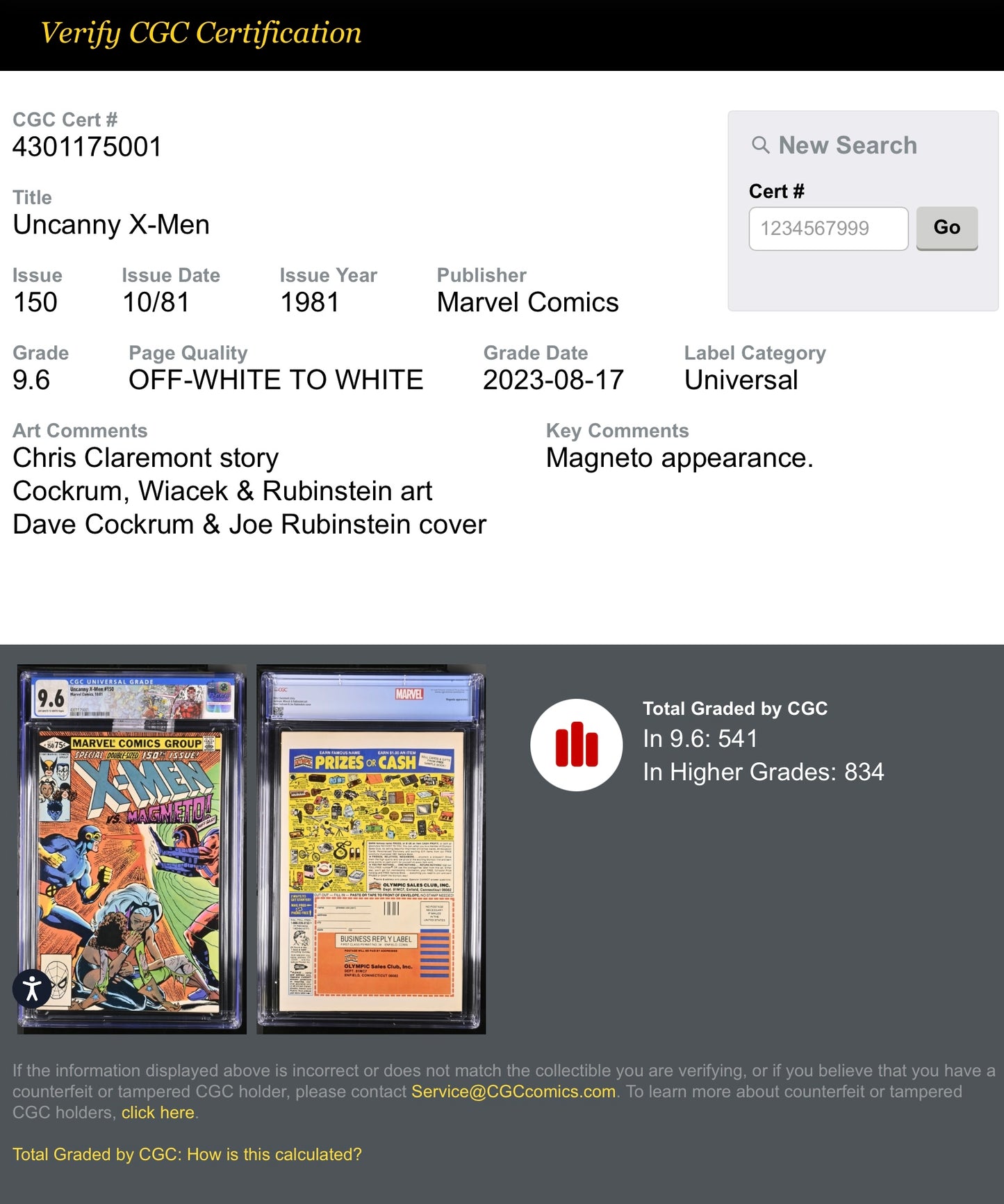 Uncanny X-Men 150! Key Issue (Origin of Magneto) Custom CGC Magneto Label 9.6!