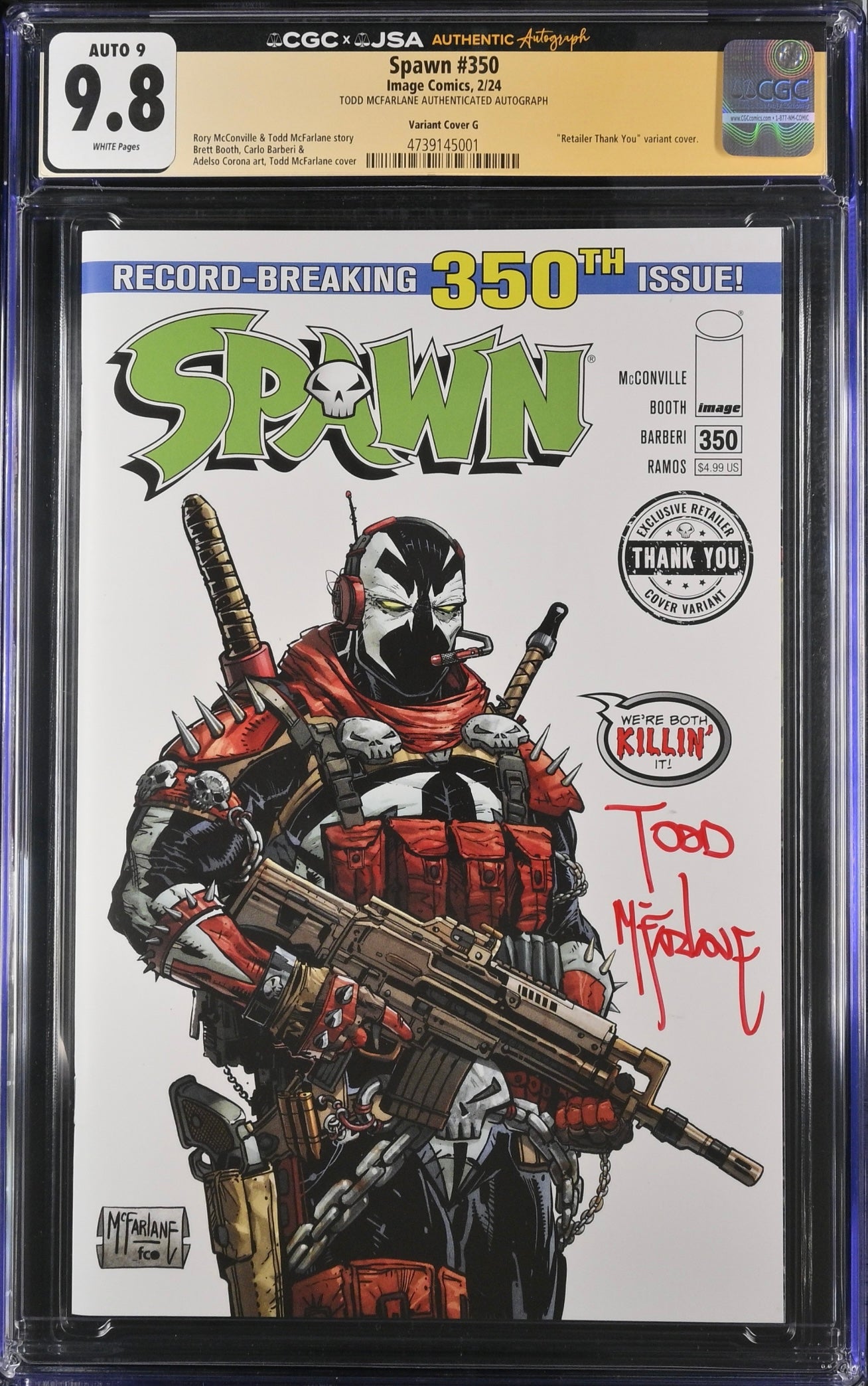 Spawn #350 CGC JSA 9.8 AUTO 9 Todd McFarlane Signed Retailer Thank You Variant